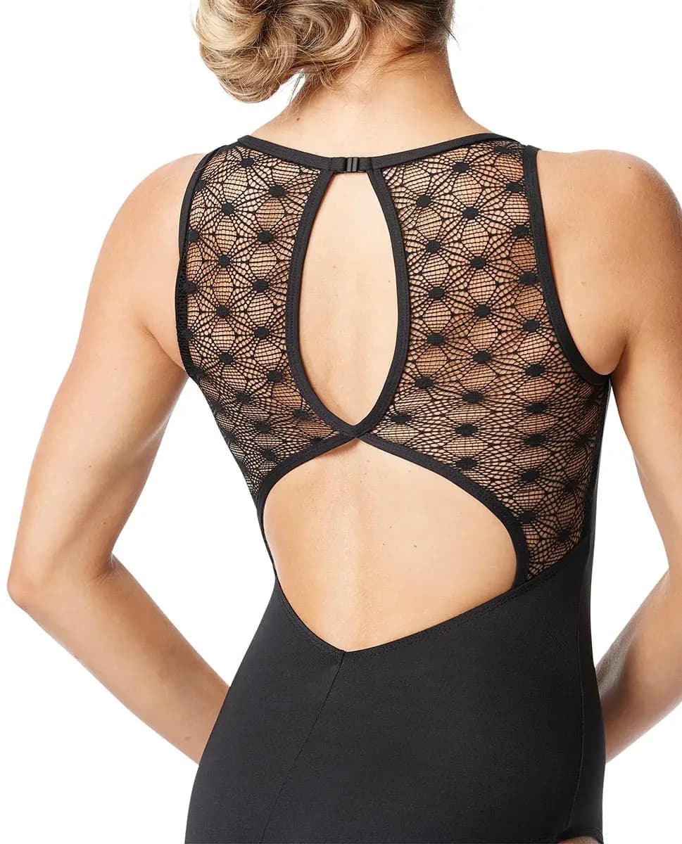 Women Mesh Yoke Tank Dance Leotard Carole