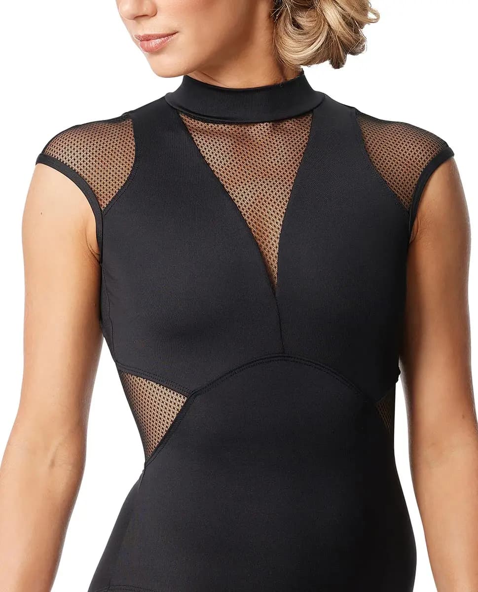 Lace Mesh Mock Neck Leotard Coretta
