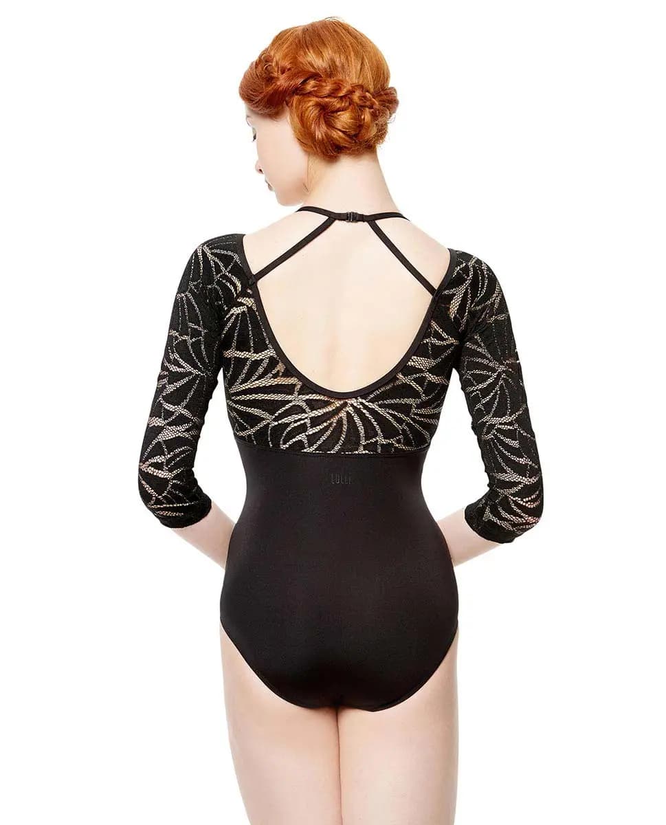 Women Geo Mesh Three Quarter Sleeve Leotard Leticia