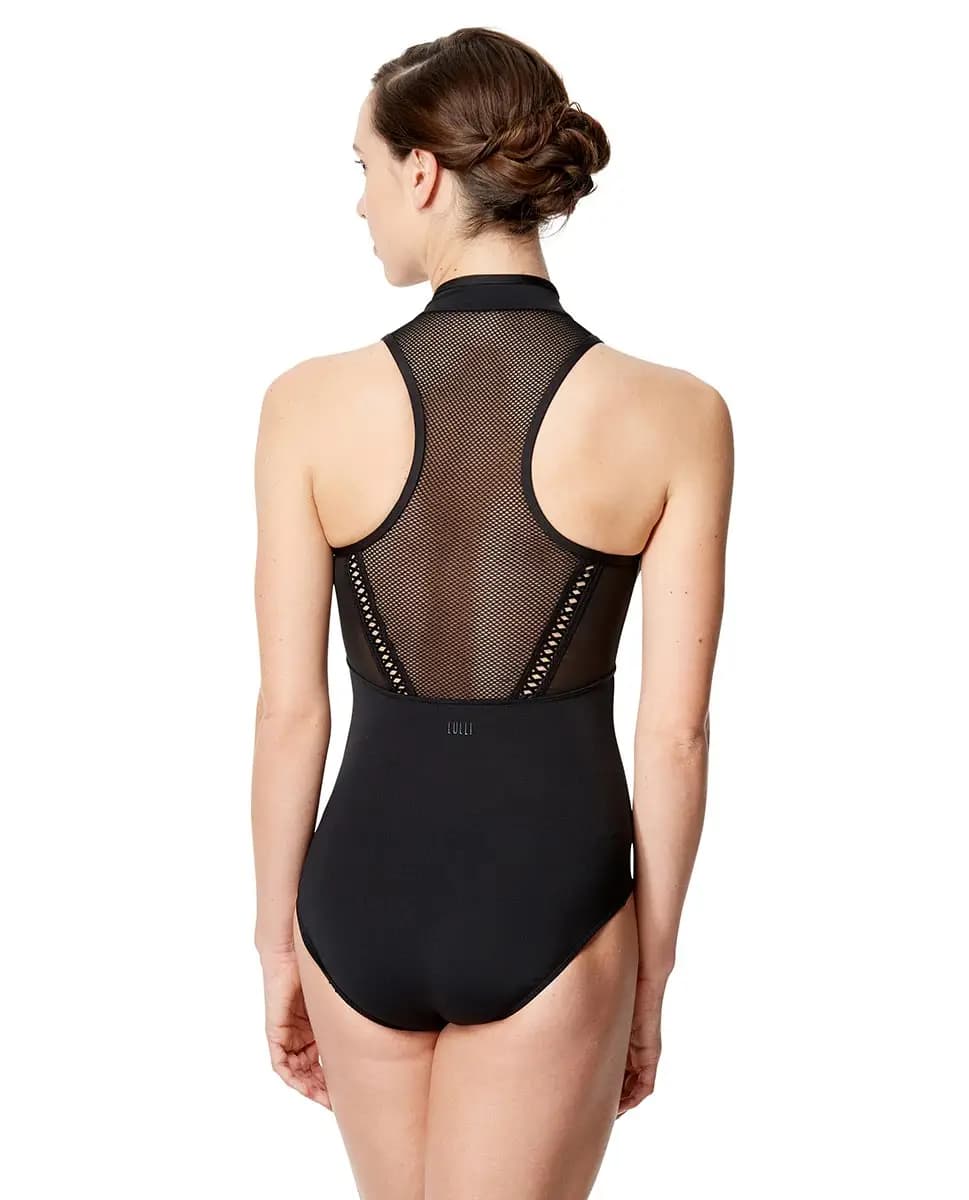 Black Leotard Mesh Mock Neck Rufina
