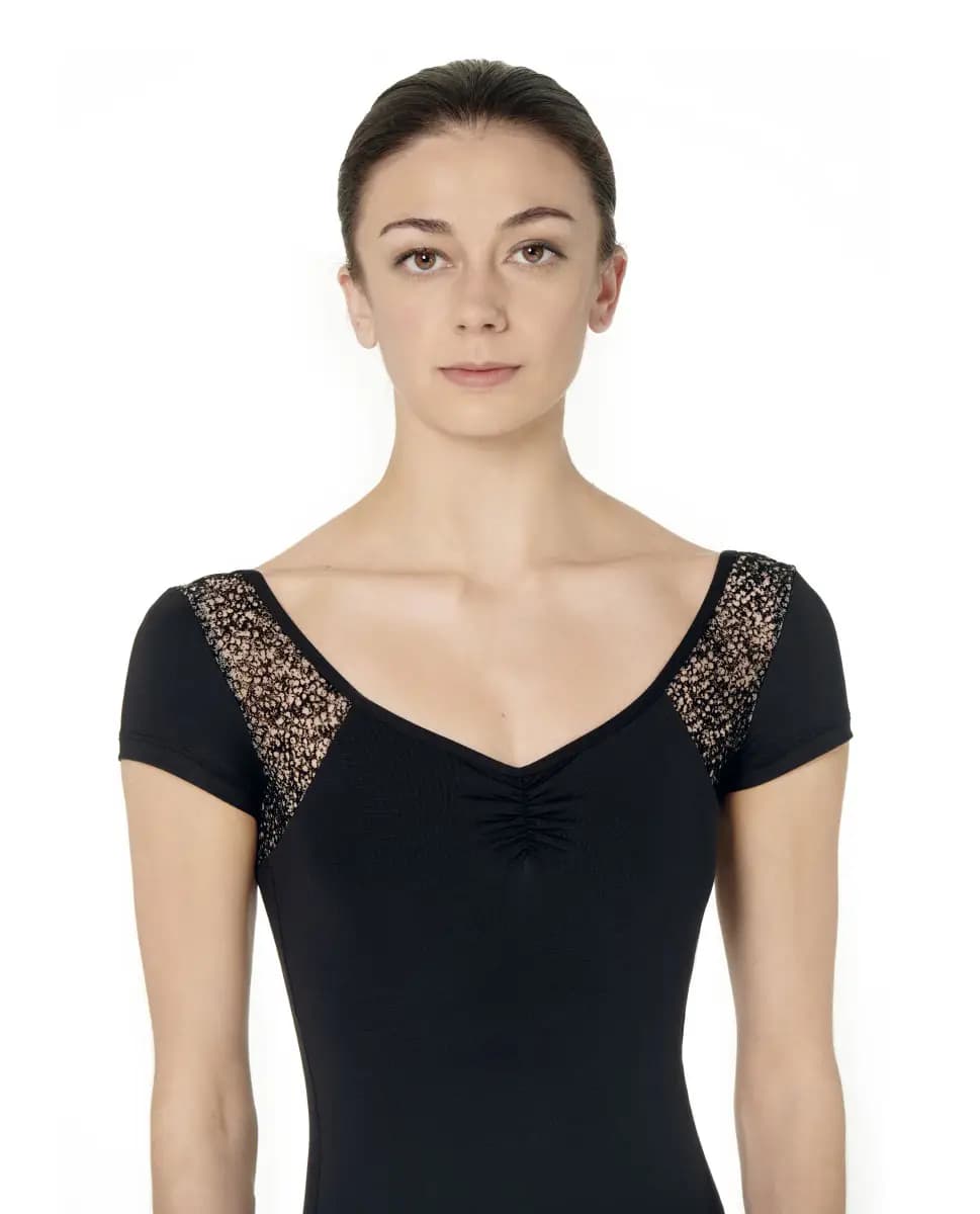 Cap Sleeve Flocked Mesh Leotard Melody