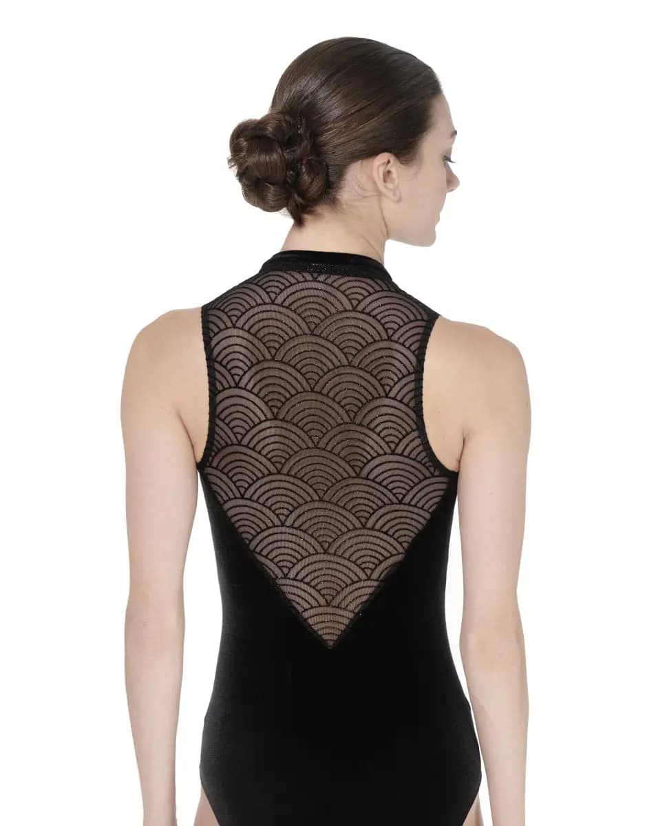 Mock Neck Velvet Zip Front Leotard Betty