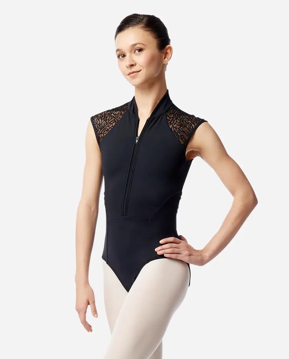 Womens Zip Front High Neck Dance Leotard Ariella