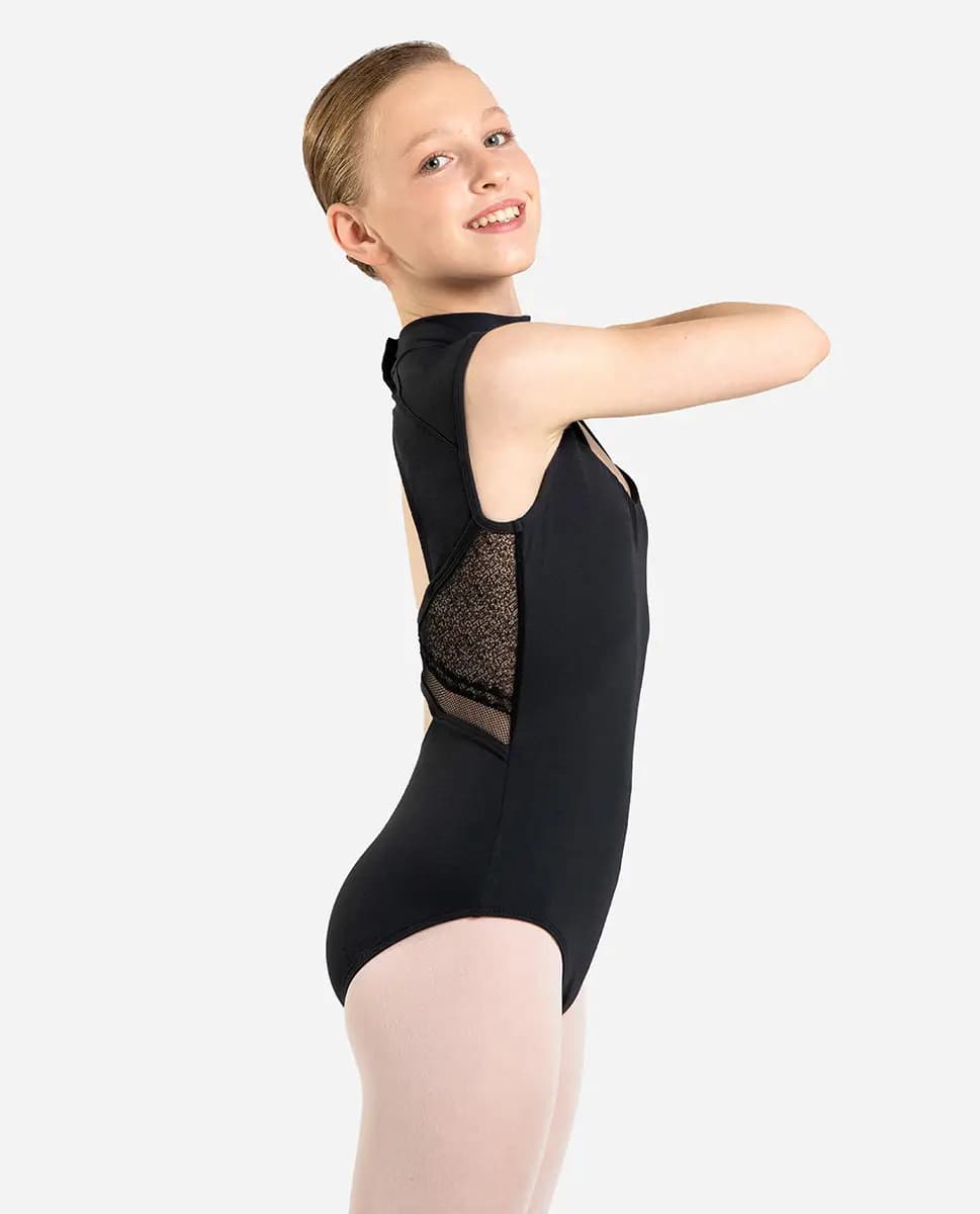 Girls Mock Neck Cup Sleeve Leotard Joelene